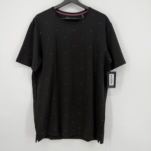 NEW Buttercloth Mens Large Black All Over Print Logo Print Tee Shirt AOP NWT